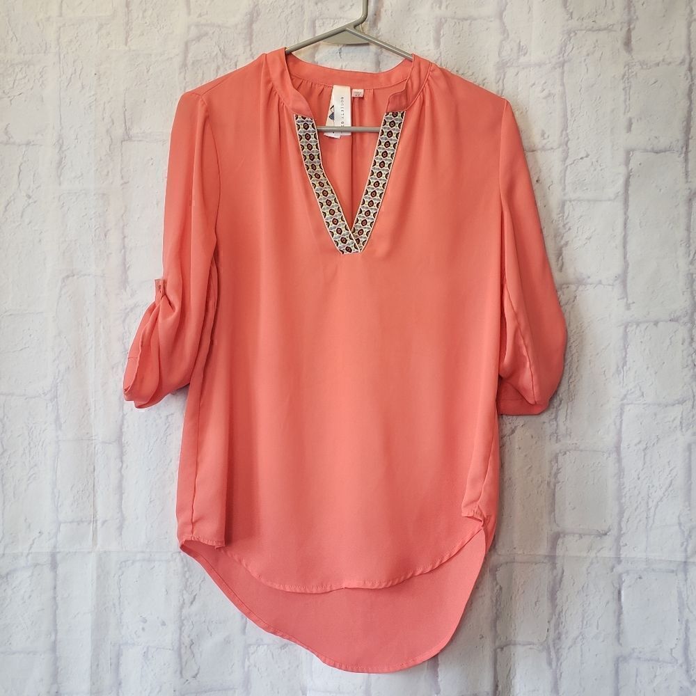 SOCIETY GIRL Embroidered Ribbon Trim Blouse XS CLEARANCE